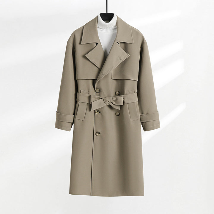 Damen taillierter Doppelreiher-Trenchcoat mit Bindegürtel und Schalkragen Drune