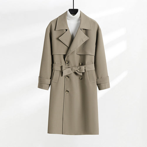 Damen taillierter Doppelreiher-Trenchcoat mit Bindegürtel und Schalkragen Drune