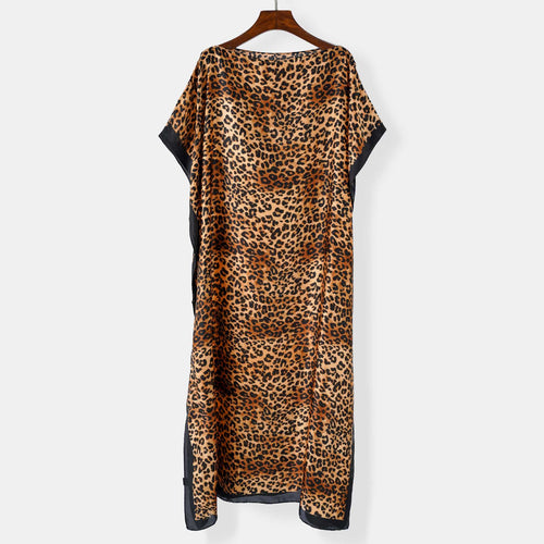 Damen Weiter Kaftan‑Überwurf in Seidenoptik mit Animal‑Print und Kontrastkante Drune