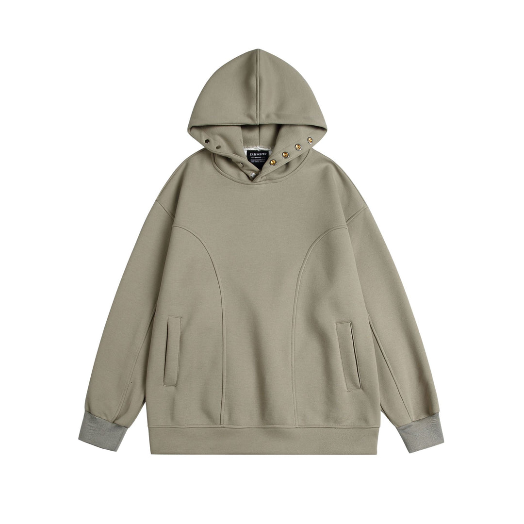 Unisex Oversize Kapuzenpullover mit Druckknopffunnel und Teilungsnähten Drune