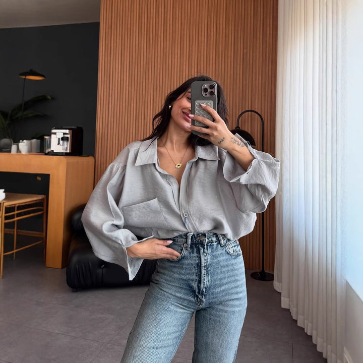 Damen Oversized Blusenhemd aus weichem Leinenstoff Drune