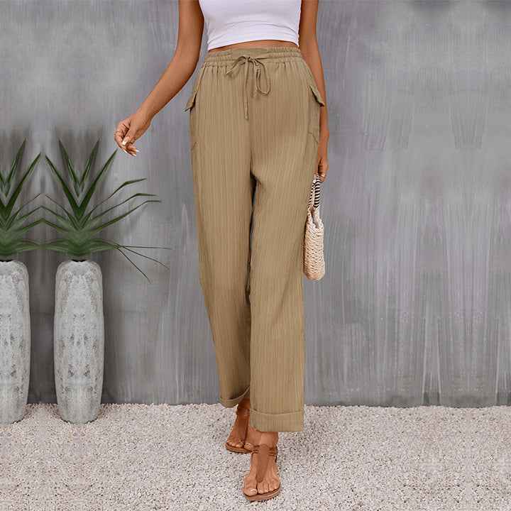 Damen Lässige Sommerhose mit Gummizug und Seitentaschen Drune