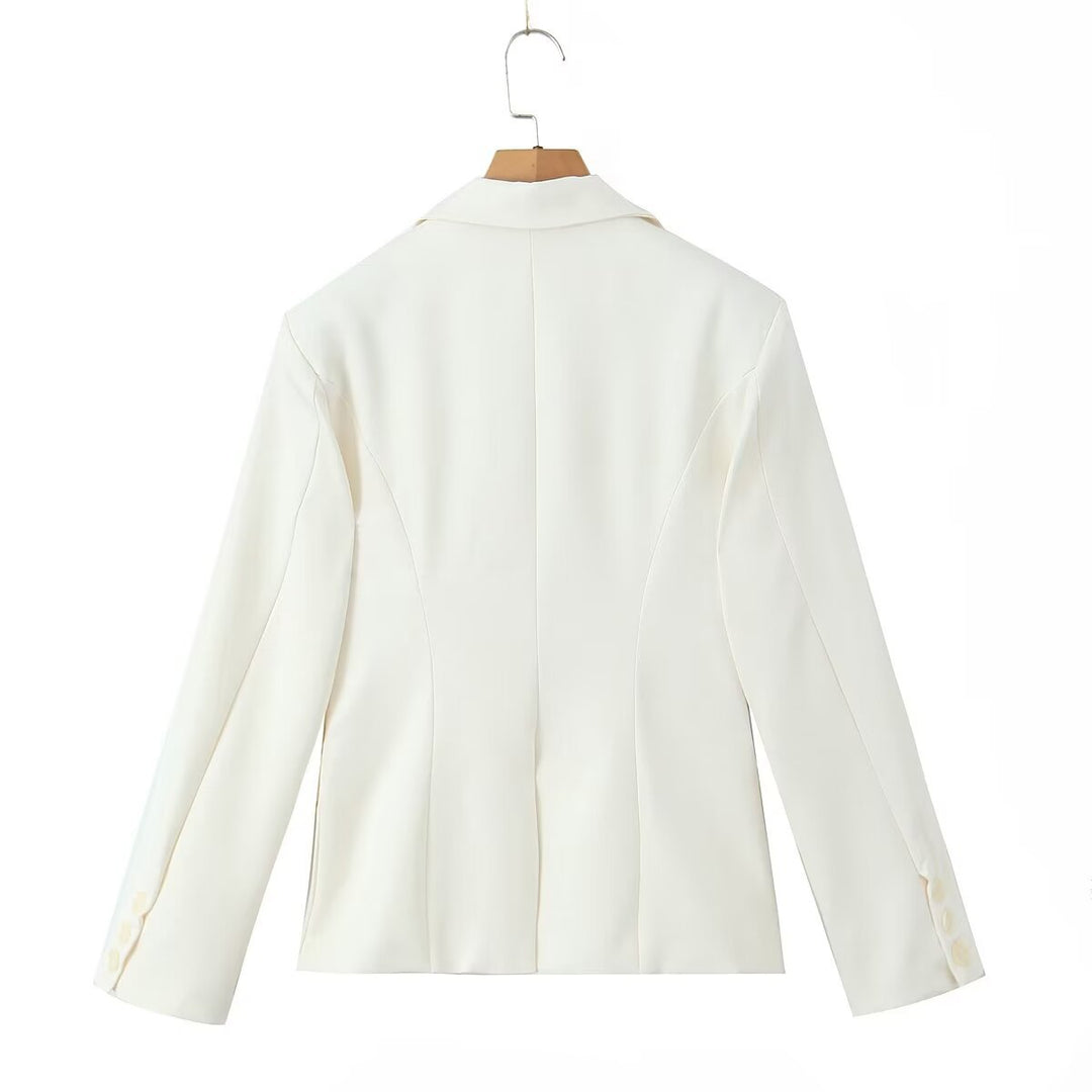 Damen nan taillierter Einreihiger Blazer mit Wiener Nähten, Pattentaschen und dekorativen Knöpfen Drune
