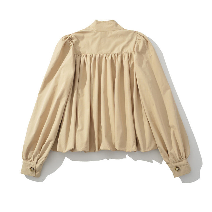 Damen modische Blusenjacke mit einzigartiger Drapierung und Knopfdetails Drune