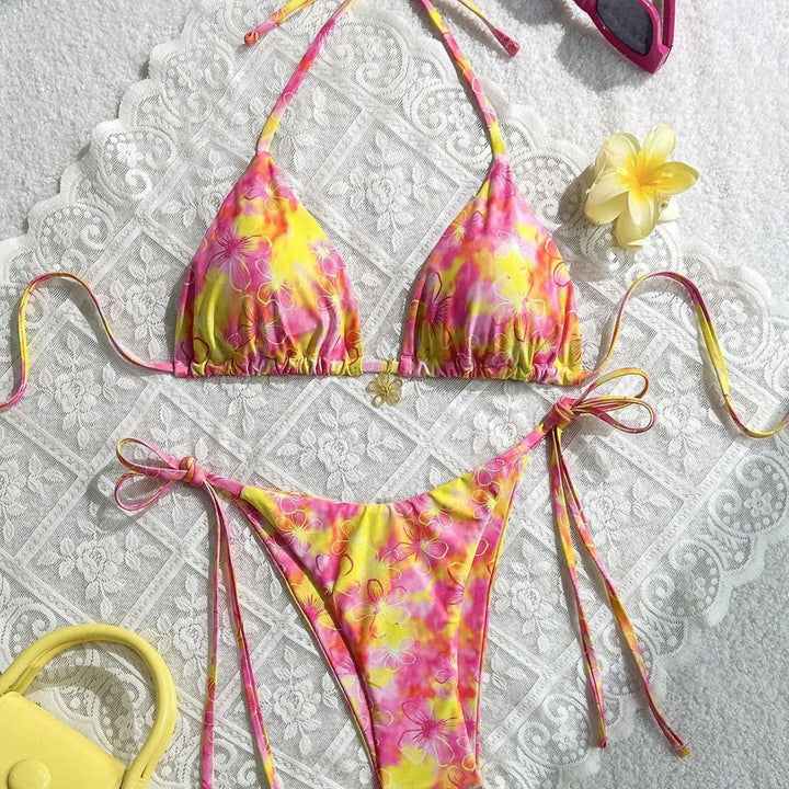 Damen Triangel-Bikini mit verstellbaren Bändern und buntem Blumenmuster Drune