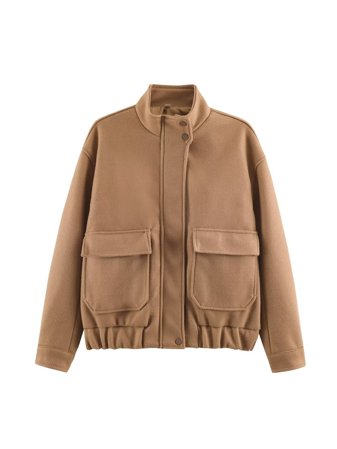 Damen Boxy Wollmix‑Blousonjacke mit Stehkragen, großen Pattentaschen und elastischem Saum Drune