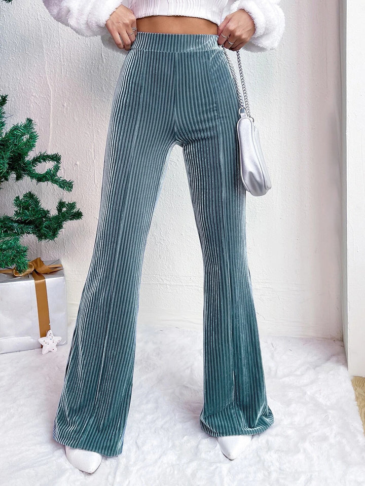 Damen Hochtaillierte gerippte Samt-Hose mit weitem Bein Drune