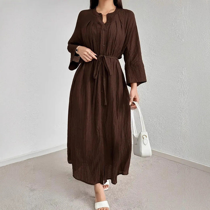 Damen Maxikleid mit Taillengürtel Drune