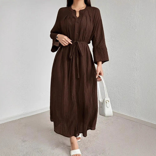 Damen Maxikleid mit Taillengürtel Drune