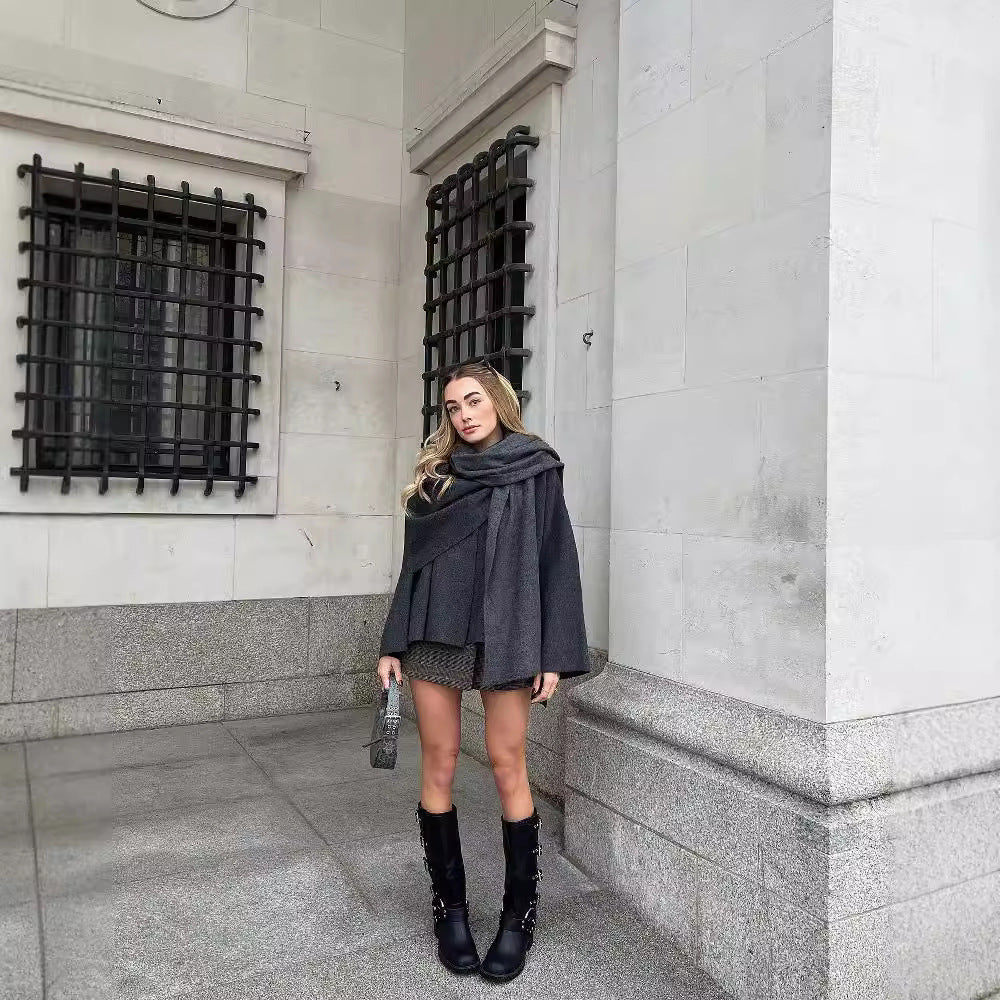 Damen elegant geschnittene Überjacke mit Rollkragen Drune