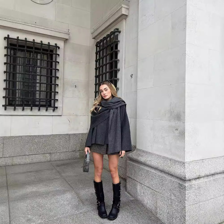 Damen elegant geschnittene Überjacke mit Rollkragen Drune