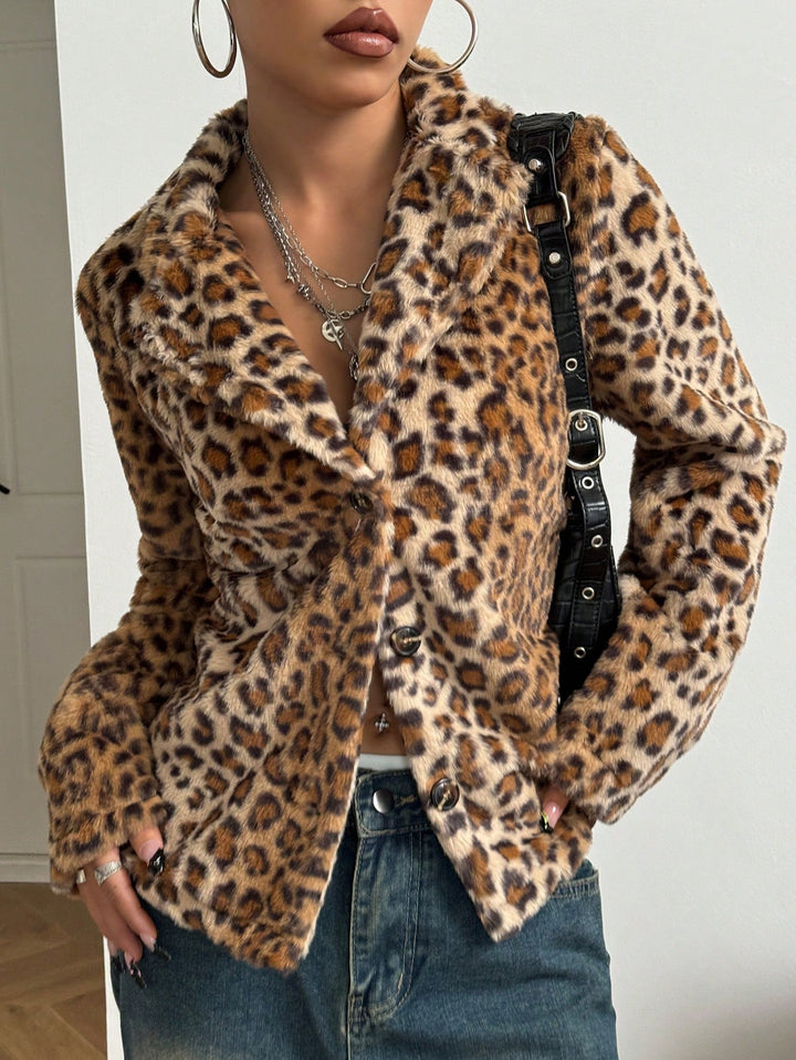 Damen elegante Leopardenmuster Blazerjacke Drune