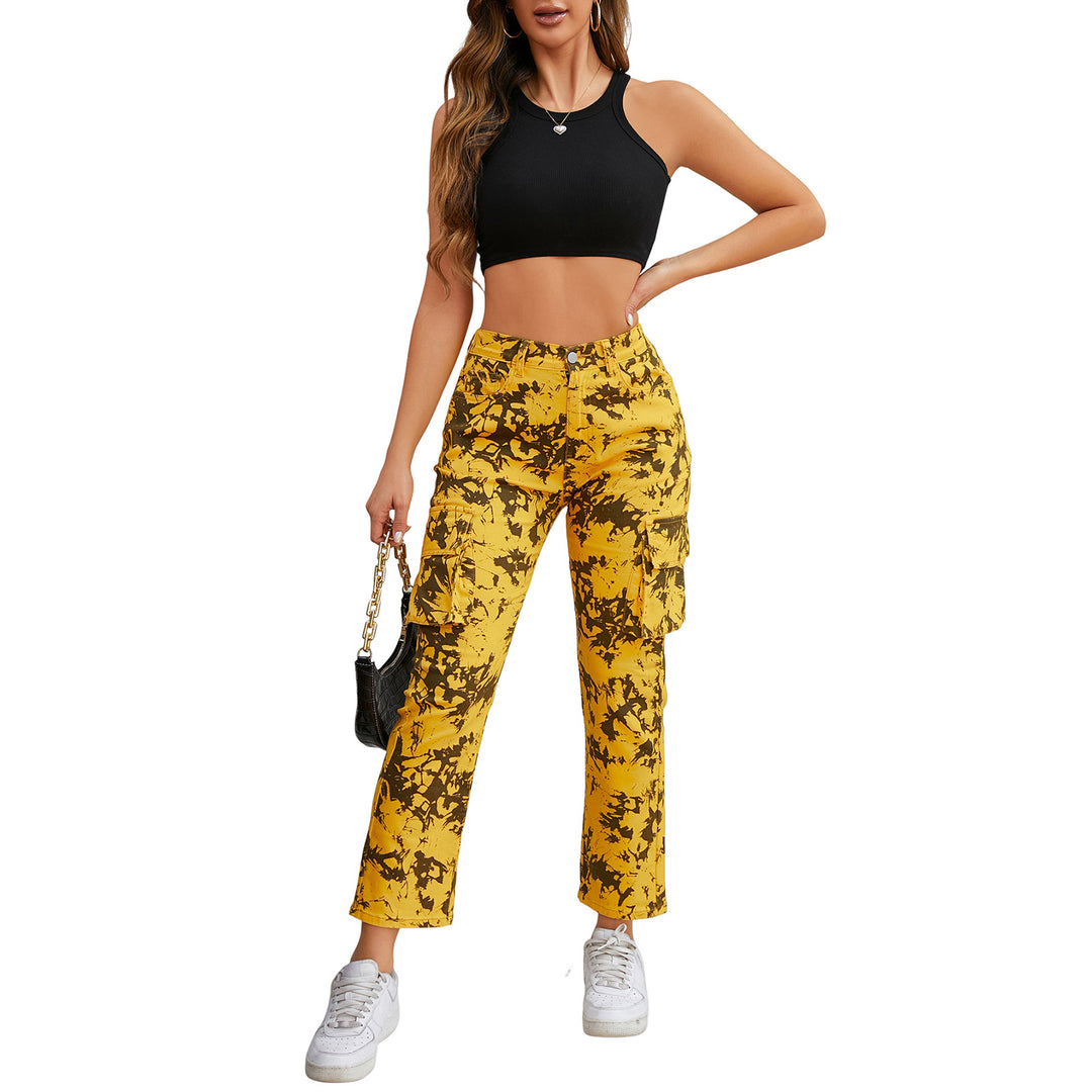 Damen Cargo-Hose mit Tie-Dye-Muster, hoher Bund und aufgesetzten Taschen Drune