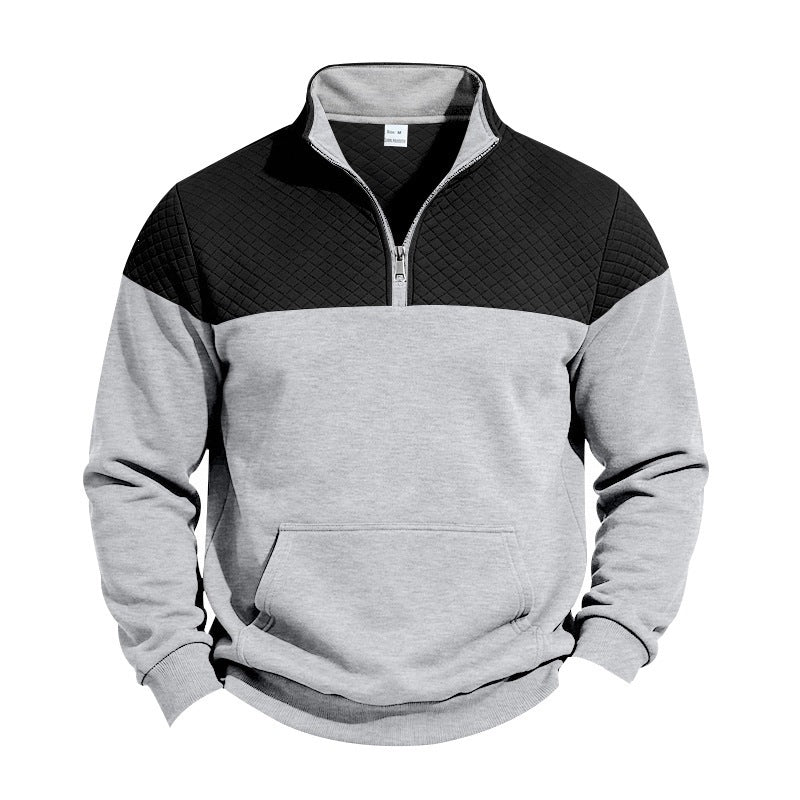 Herren Stehkragen-Sweatshirt mit Halbzip, gesteppter Schulterpasse und Kängurutasche Drune