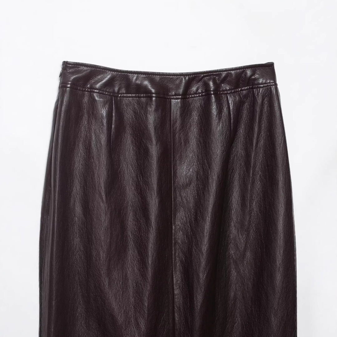 Damen Midi-Lederrock mit geradem Schnitt und seitlichem Reißverschluss Drune