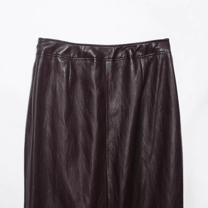 Damen Midi-Lederrock mit geradem Schnitt und seitlichem Reißverschluss Drune
