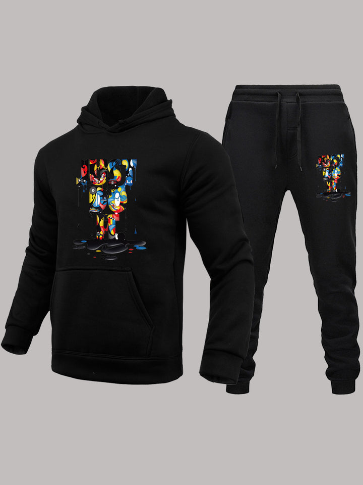Damen Kapuzenpullover und Jogginghose Set mit buntem Grafikdesign Drune