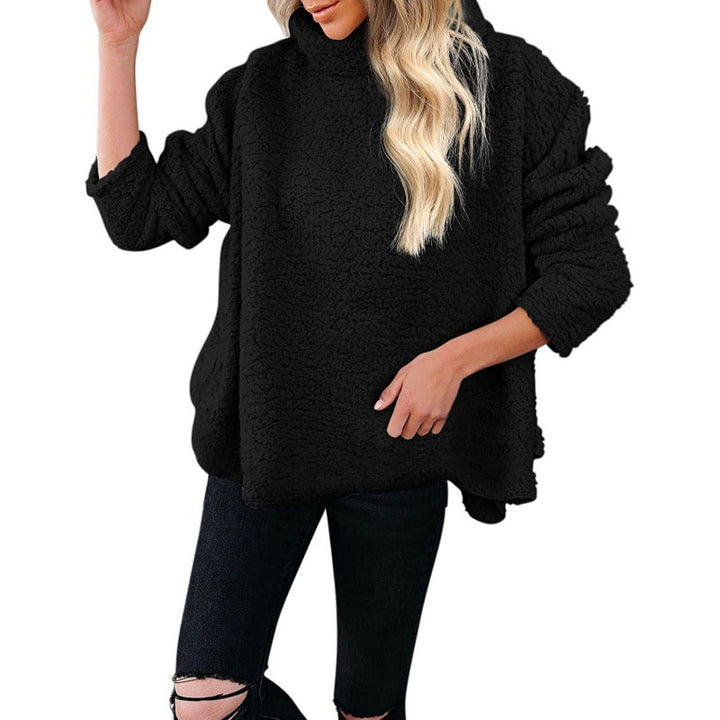 Damen Oversize-Sherpa-Pullover mit hohem Rollkragen, verlängertem Rückensaum und lässiger Silhouette Drune