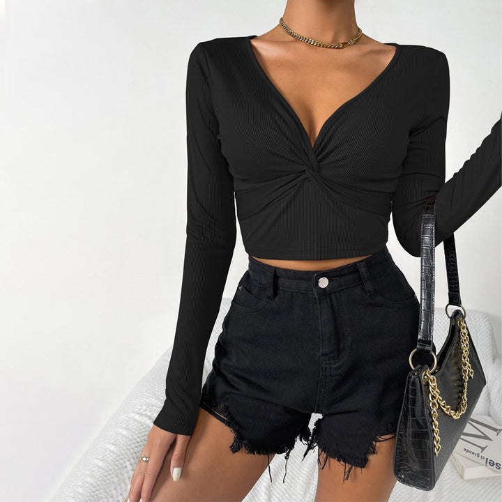 Damen cropped Langarmshirt mit raffinierter Knotendetailgestaltung Drune