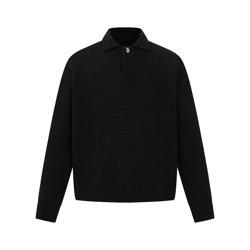 Herren Boxy-Strickpullover mit Polokragen und halber Knopfleiste Drune