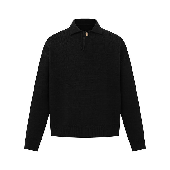 Herren Boxy-Strickpullover mit Polokragen und halber Knopfleiste Drune