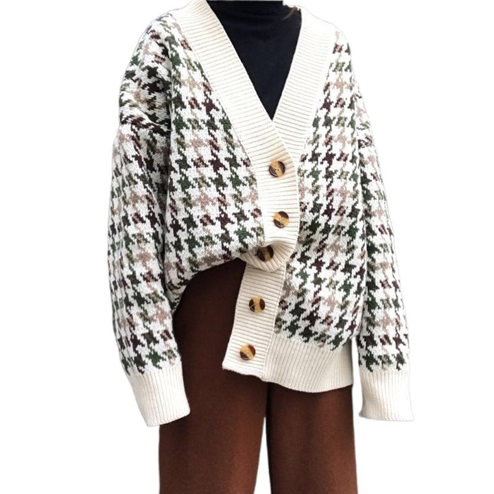 Damen Strickjacke im modernen Hahnentritt-Design Drune