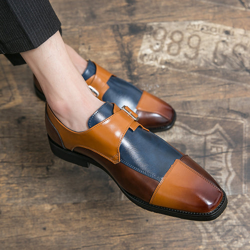Herren eleganter zweifarbiger Monkstrap-Lederhalbschuh mit einzelner Metallschnalle und handgenähter Sohlenausführung Drune