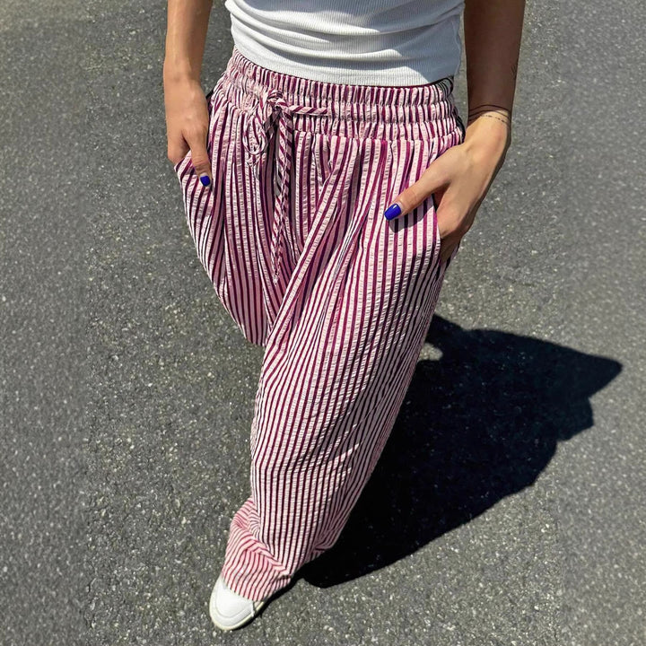 Damen Leichte Hochgetragene Harem-Hosen mit Streifen Drune
