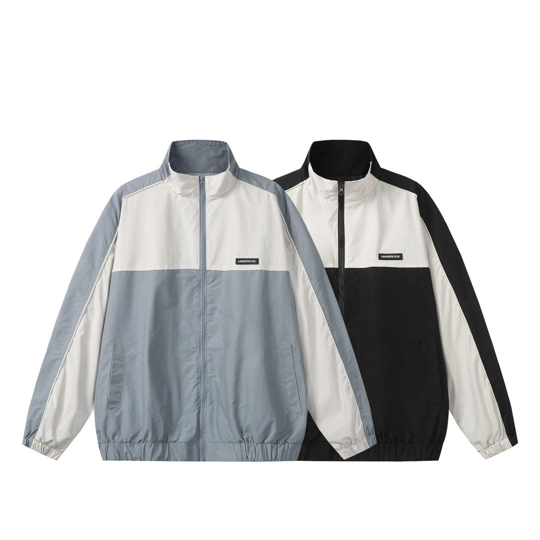 Unisex Sportive Colorblock-Trackjacke mit Stehkragen und durchgehendem Reißverschluss Drune