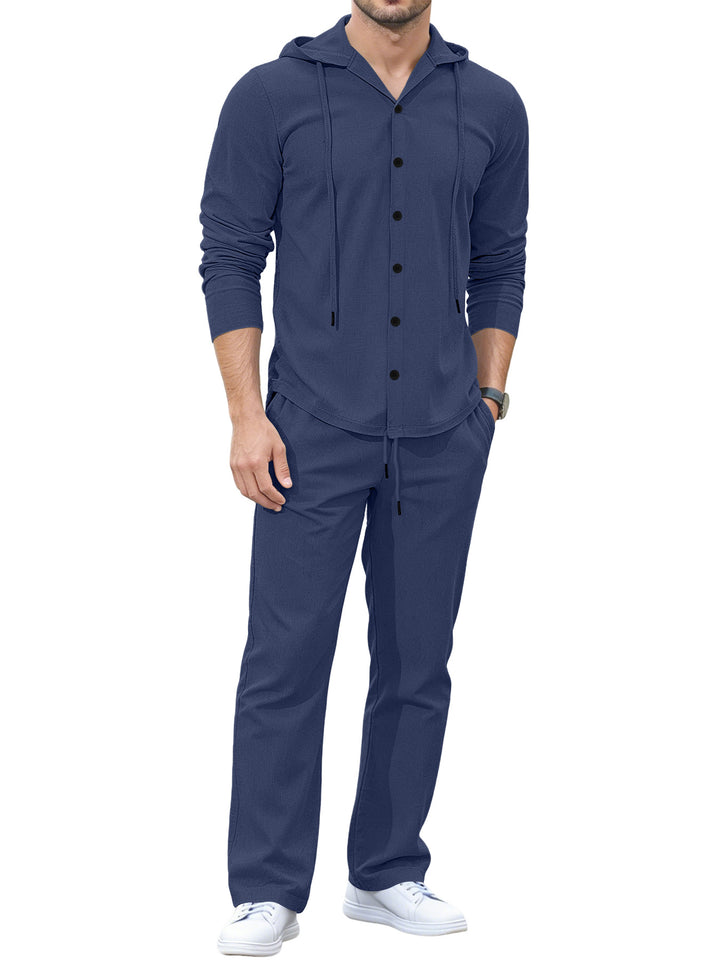 Herren Lässiges Knopf‑Hoodie Lounge‑Set aus Jersey mit Kordelzug und Komfort‑Jogger Drune