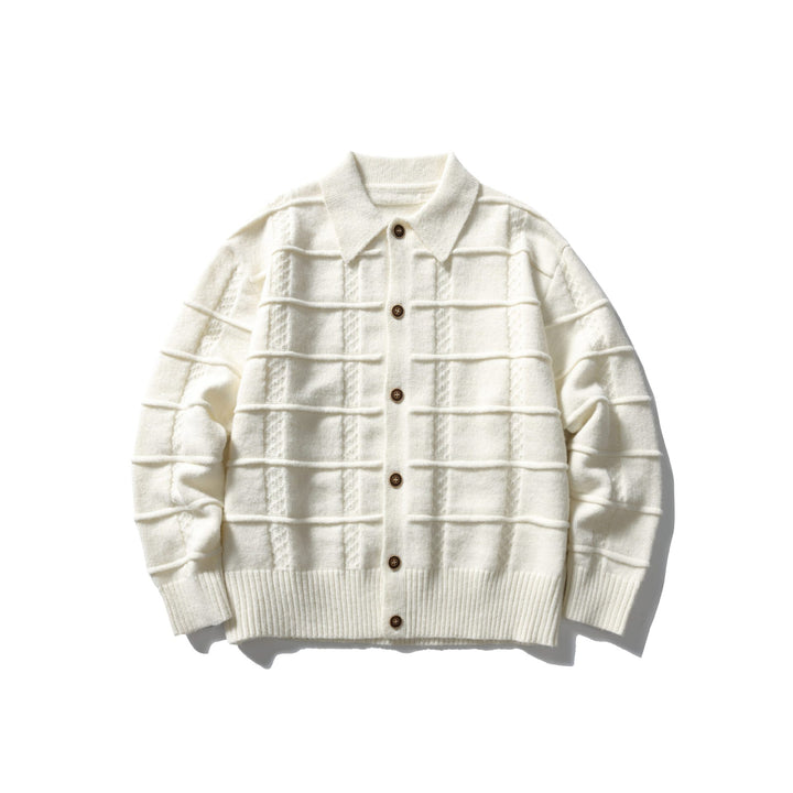 Herren strukturierte Strickjacke mit Hemdkragen und durchgehender Knopfleiste Drune