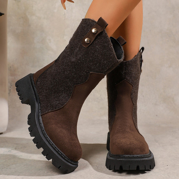 Damen nan robuste Chelsea-Plateau-Stiefelette mit grober Profilsohle und Filz-Einsätzen Drune