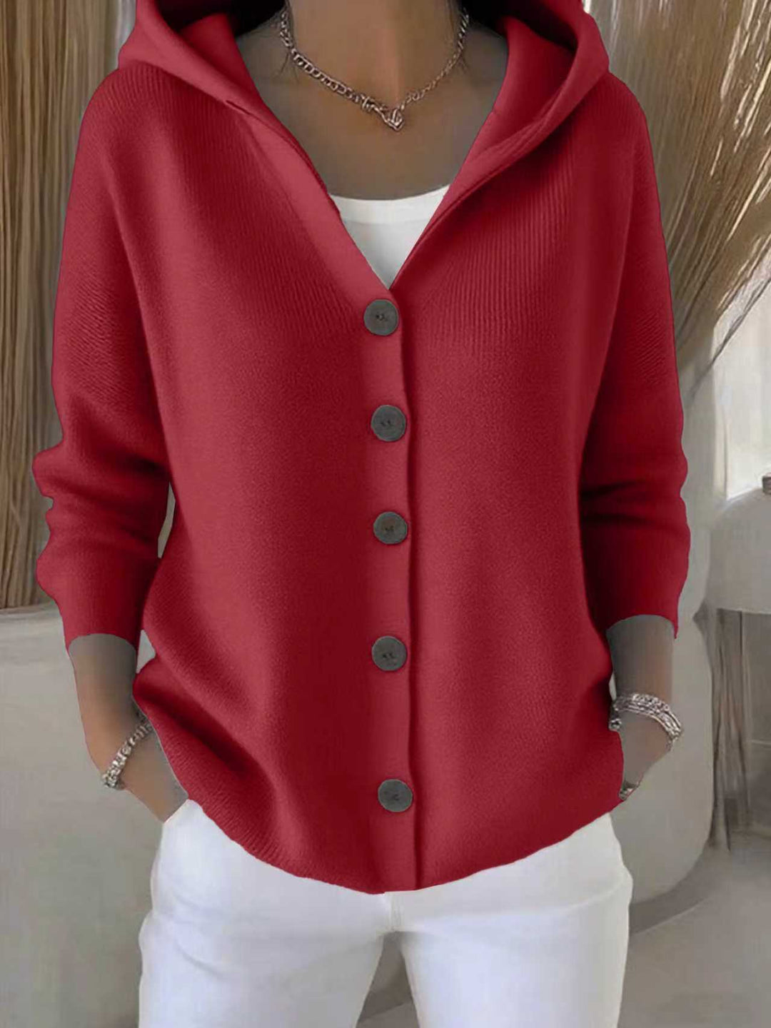 Damen nan Kapuzen-Cardigan mit Knopfleiste und lässiger Oversize-Passform Drune