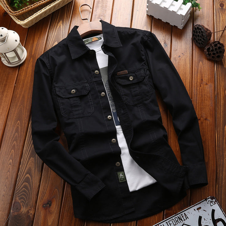 Herren nan vielseitiges Canvas-Overshirt mit Klappbrusttaschen, verstärkten Nähten und regular fit Drune
