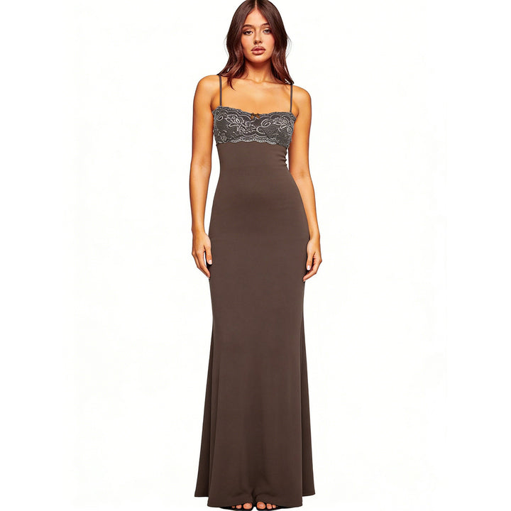 Damen elegantes Maxikleid mit Spitzendetails Drune