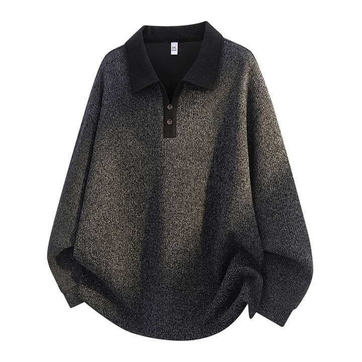 Unisex Oversize-Strickpullover mit kontrastierendem Polokragen und Halbsteg-Knopfleiste Drune