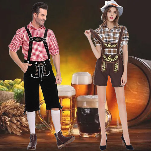 Damen nan kurze Trachten-Latzhose mit gesticktem Hirschmotiv, verstellbaren Trägern und Spitzenbordüre Drune