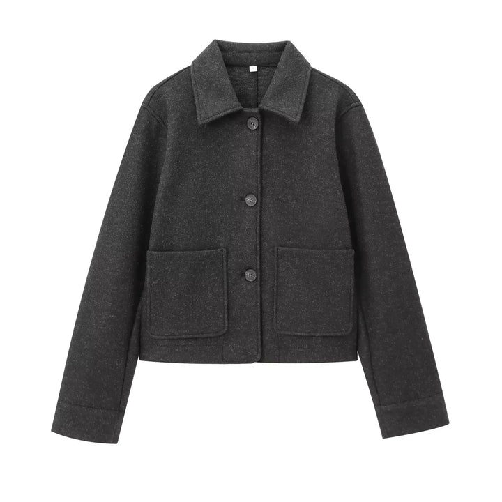 Damen nan kurze Wolljacke mit Hemdkragen, aufgesetzten Taschen und cleaner Boxy-Silhouette Drune