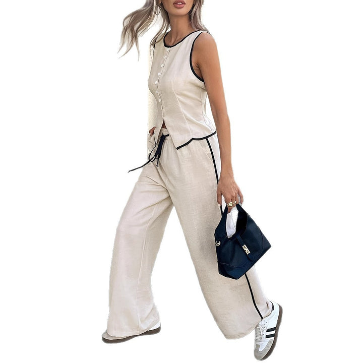 Damen Elegante und bequeme Loungewear mit Knopfleiste Drune