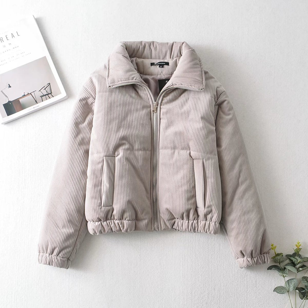 Damen Lässige Cordjacke mit hohem Kragen und elastischen Bündchen Drune