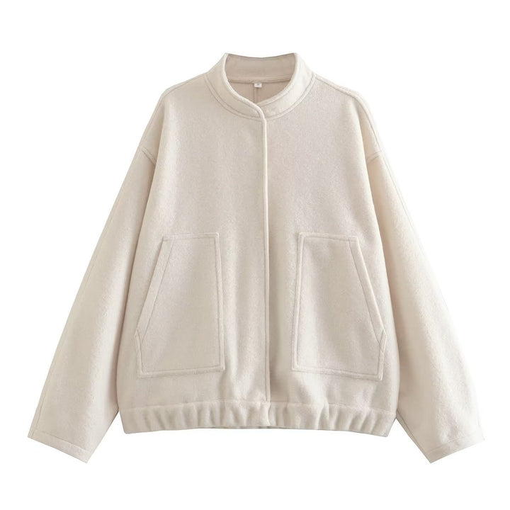 Damen nan boxy Wollmix-Blouson mit Stehkragen, verdeckter Frontleiste, Eingrifftaschen und elastischem Saum Drune