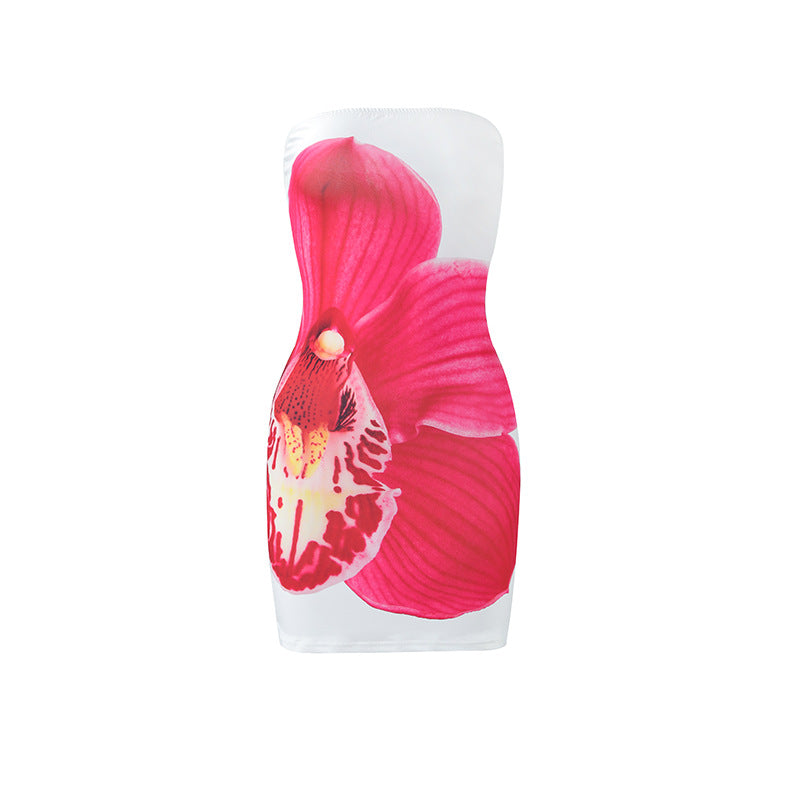 Damen figurbetontes Trägerkleid mit floralem Orchideen-Design Drune