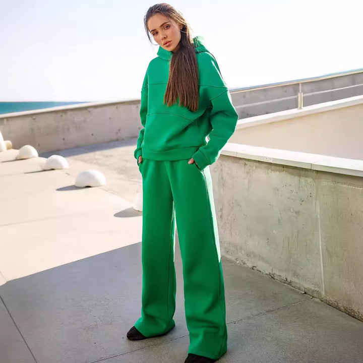 Damen Oversized Loungewear-Set aus schwerem French-Terry mit strukturierter Kapuze und Relax-Jogginghose Drune