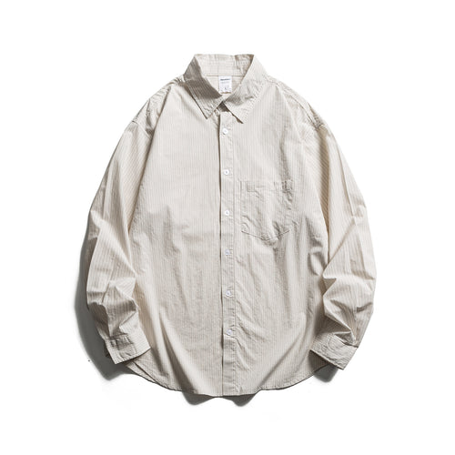 Unisex Lockeres Oversize-Hemd mit Nadelstreifen, Brusttasche und Drop-Shoulder Drune