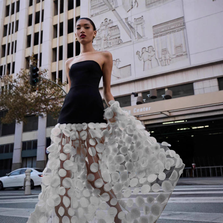 Damen Traumhaftes Tüll-Abendkleid ohne Ärmel und Volant-Design Drune