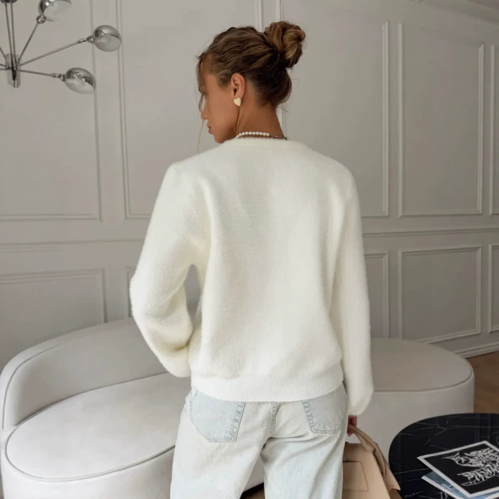 Damen Flauschige Strickjacke mit Herzknöpfen Drune