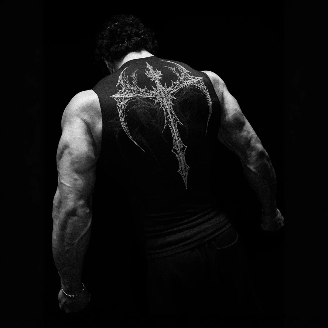 Herren nan figurbetontes Trainings-Tanktop mit tiefen Armausschnitten und filigranem Rückendruck Drune