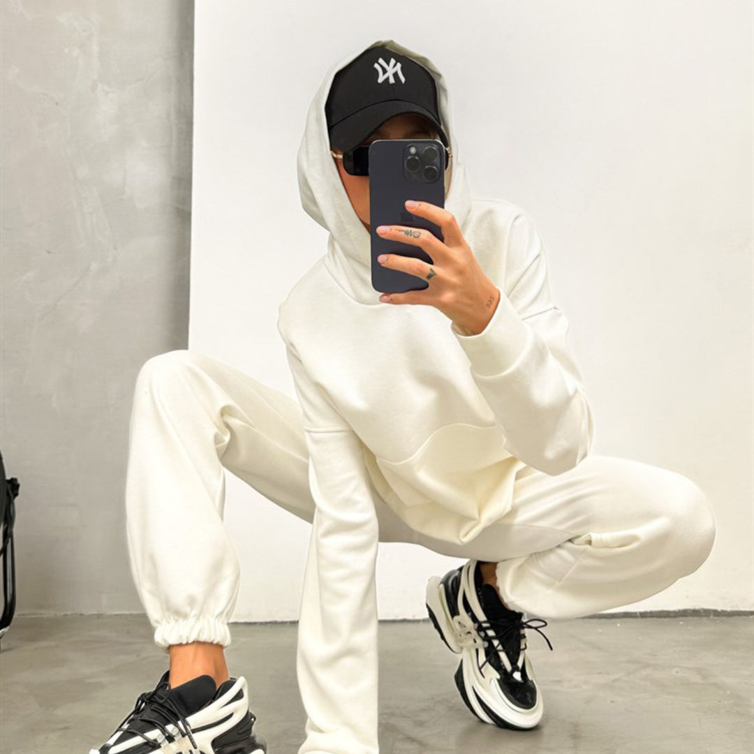 Damen Sportliches Freizeit-Set mit übergroßem Kapuzensweatshirt und lässiger Jogginghose Drune