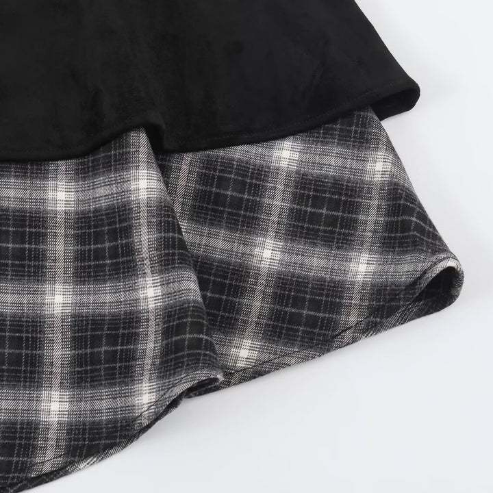 Damen Asymmetrischer Lagenrock mit Kunstleder-Oberschürze und kariertem Chiffon-Volant Drune