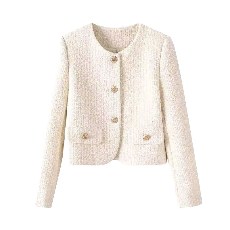 Damen elegante Kurzjacke im Tweed-Stil mit goldenen Knöpfen Drune